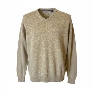 Men’s XL Textured Cotton Sweater Neutral Beige V-Neck Knit Pullover